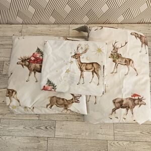 RARE Pottery Barn Silly Stag 3 Piece Queen Sheet Set *Flat Fitted 1 Pillowcase